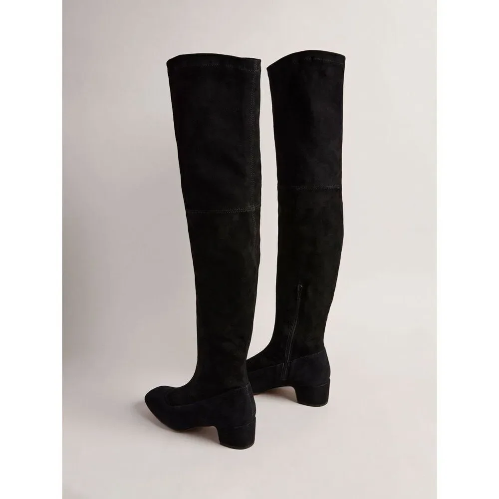 TED BAKER Ayannah Over The Knee Suede Stretch Leather Black Boots US Size 7 New